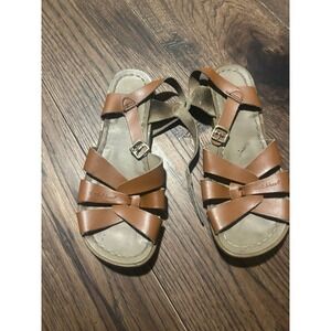 Salt Water Sandals by Hoy Shoe Co Original Tan Leather Flat Sandals Womens Sz 8